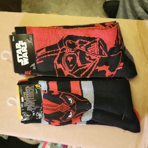Disney Darth Vader Star Wars & Marvel Black Panther 2 pk Socks‎ 4 Pair Total NWT
